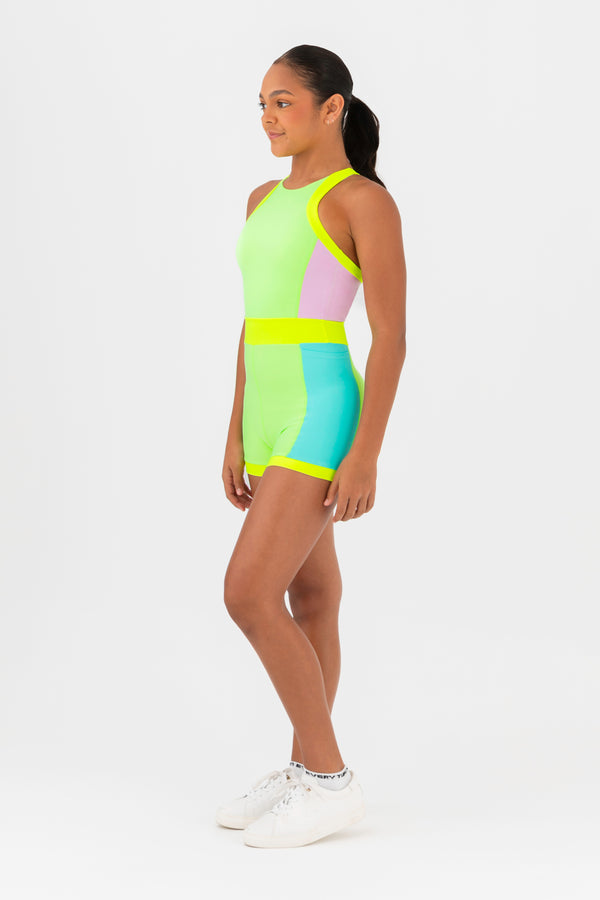 All In One Bodysuit in Pastel Lime by Every Turn - Side Product View