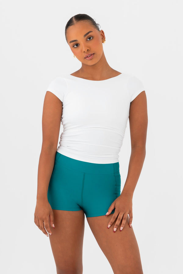BFF Cropped Rib Tee in White by Every Turn - Front Product View