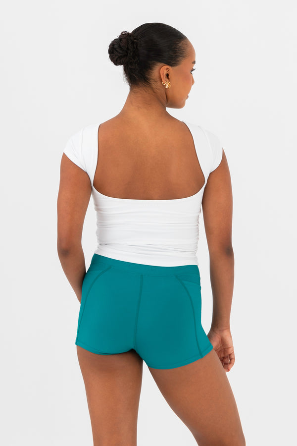 BFF Cropped Rib Tee in White by Every Turn - Back Product View