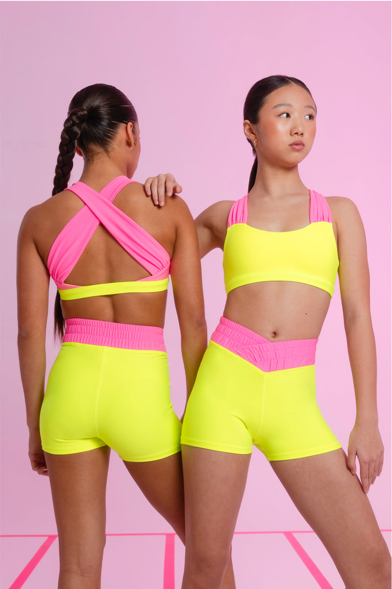 Every Turn Hawaii Short  In Yellow Zing, Crossover V-Waistband, Double Shot.