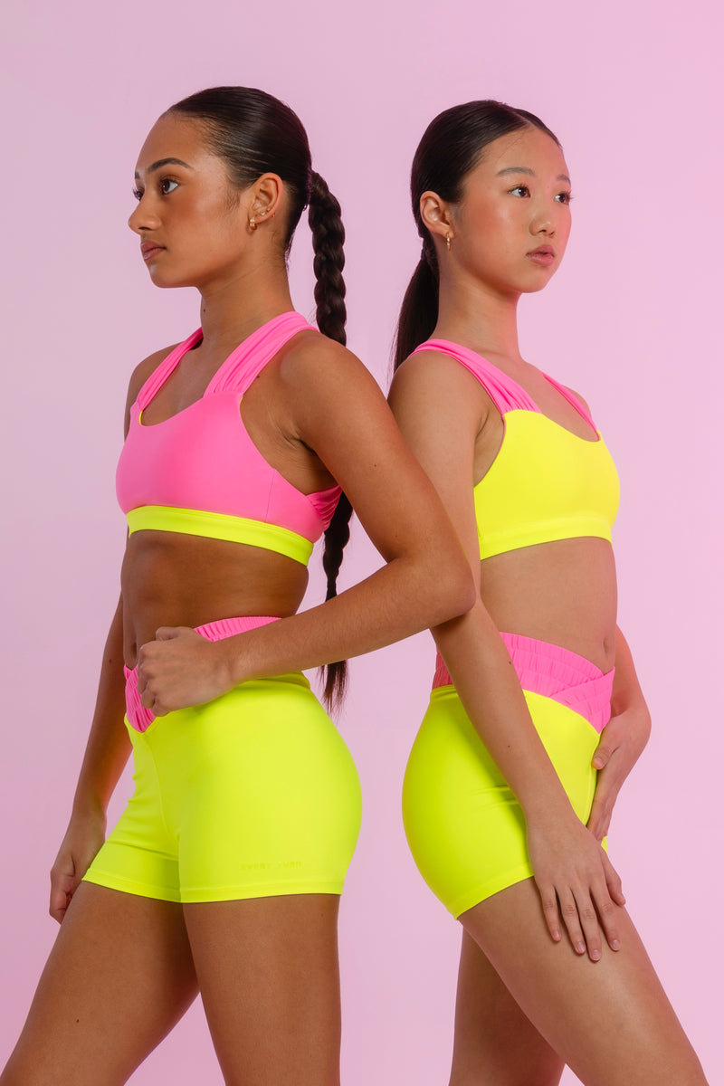Every Turn Ibiza Reversible Crop Top  In Yellow Zing, Crossover V-Waistband, Double Shot.