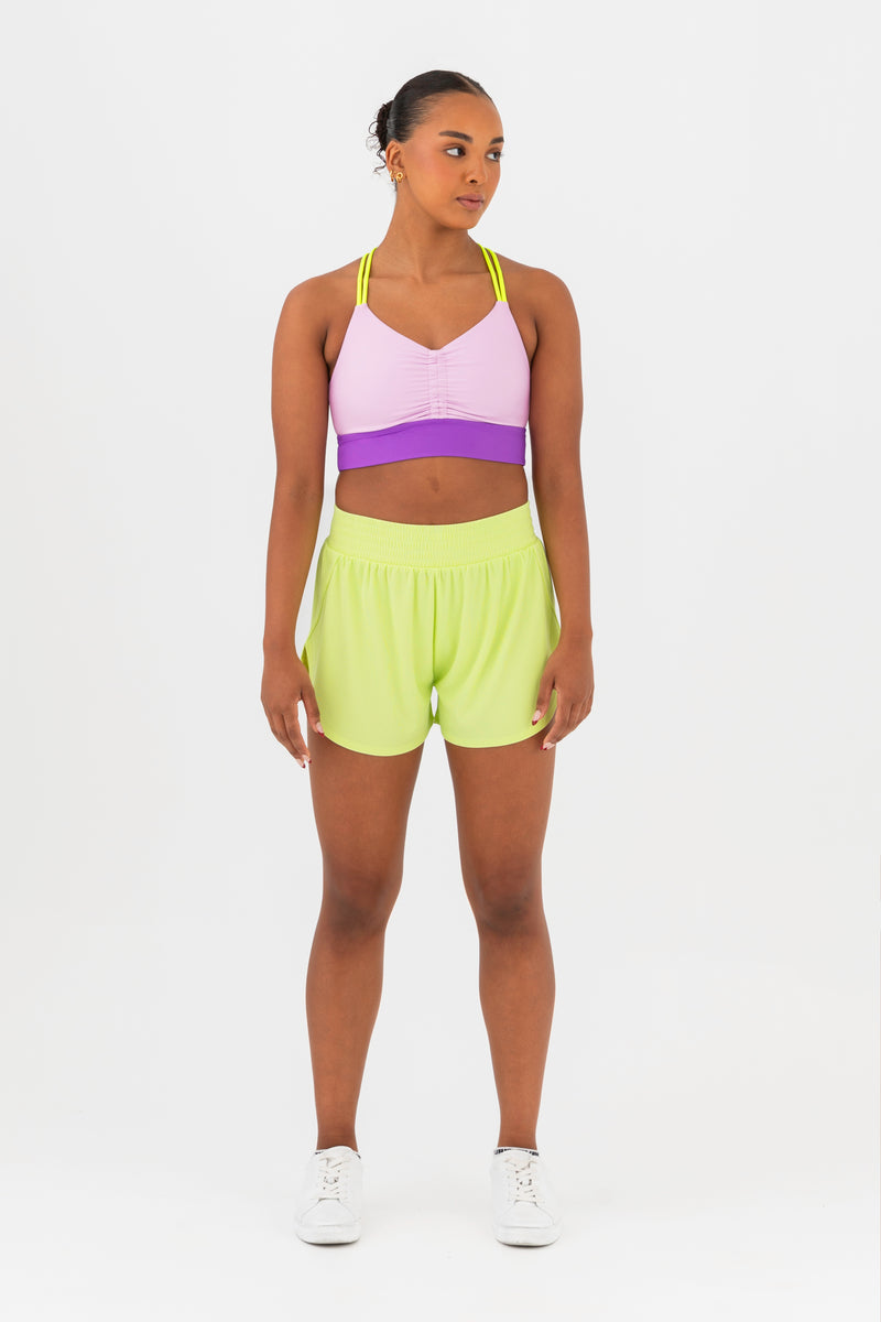 Every Turn Wrap It Up Short  In Yellow Zing, Stretch Waistband, Front View.