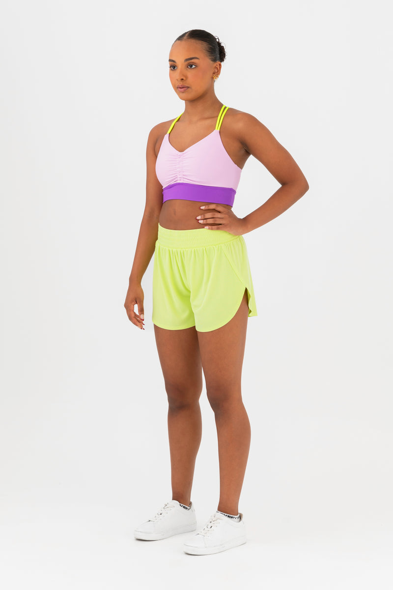 Every Turn Wrap It Up Short  In Yellow Zing, Stretch Waistband, Side View.